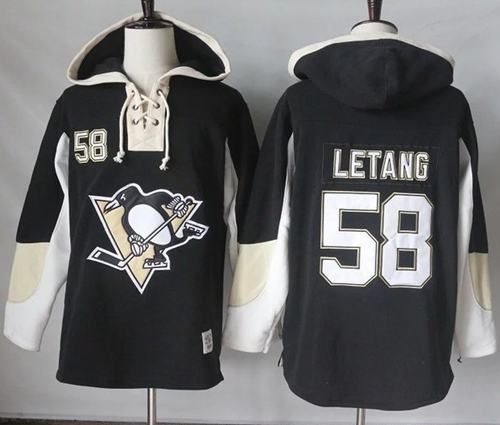 Penguins #58 Kris Letang Black Pullover Hoodie Stitched NHL Jersey - Click Image to Close